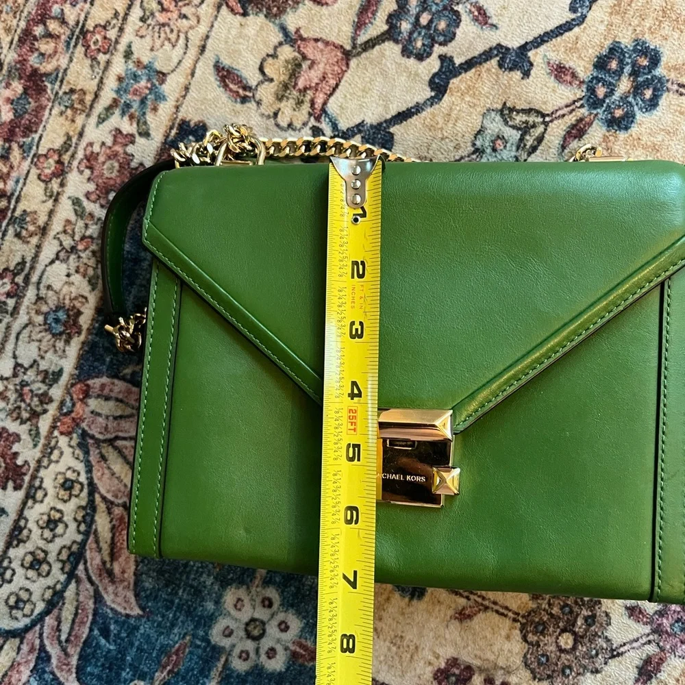 Michael Kors Vibrant Green Leather & Gold Accent Whitney Shoulder Bag, EUC - Picture 6 of 10